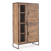 Akácfából és acélból készült vitrines tároló.