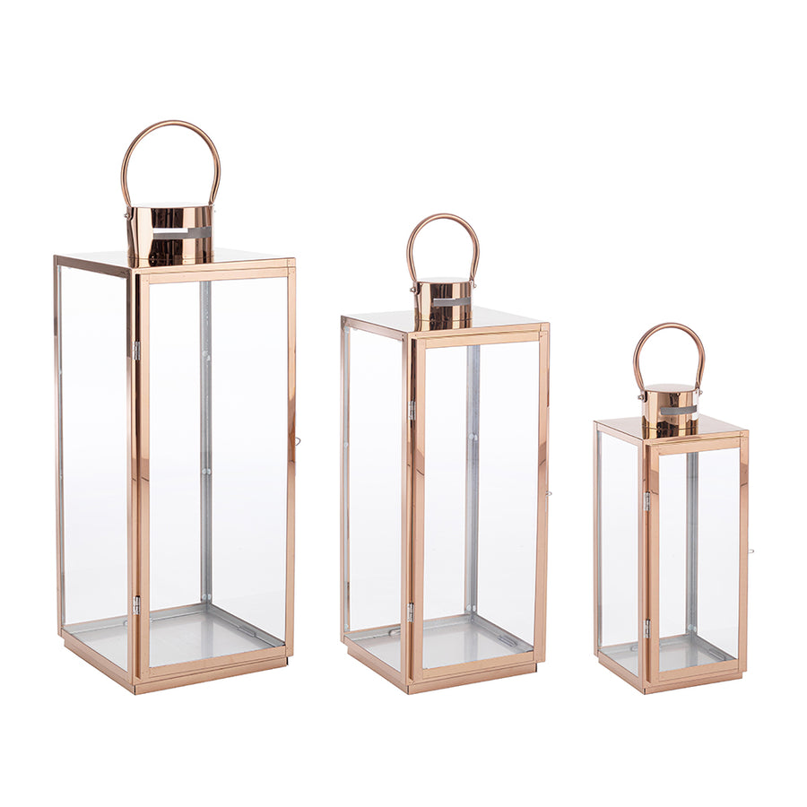 Rézszínű rozsdamentes acélból készült, 3 darabos lámpásszett.