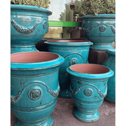 Türkizkék színű, anduze kerámiakaspó.