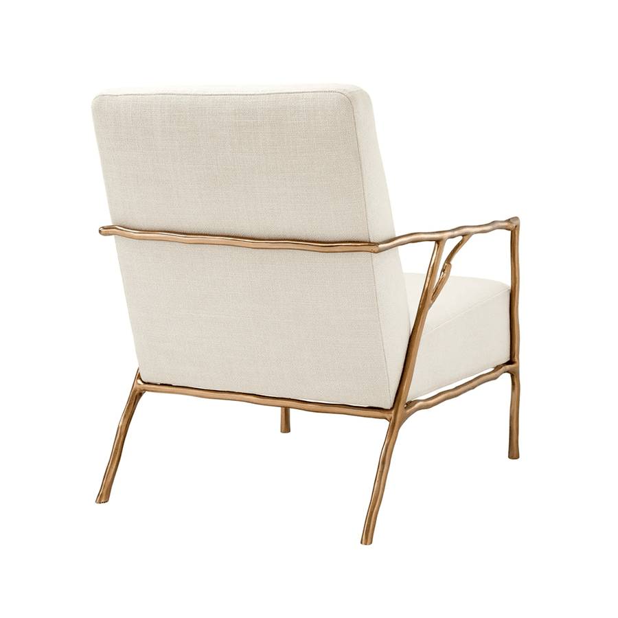 Hátsó nézet az ANTICO design fotelről arany színű vázzal.