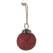 Rácsos felületű antik meggybordó üveg karácsonyfadísz vintage stílusban