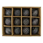 Antik mokka üveg karácsonyfadísz szett 12 darabos díszdobozban, rusztikus stílusban