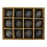 Antik mokka üveg karácsonyfadísz szett 12 darabos díszdobozban, rusztikus stílusban