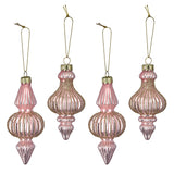 SHINY 4 db-os pink üveg karácsonyfadísz szett 12 és 15 cm-es aranyló ornamentekkel
