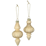 SHINY vaníliaszínű üveg karácsonyfadíszek két különleges hosszúkás ornament formában