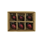 Antik meggybordó üveg karácsonyfadísz szett 6 db-os díszdobozban, kétféle mintázattal