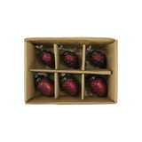 Antik meggybordó üveg karácsonyfadísz szett 6 db-os díszdobozban, kétféle mintázattal