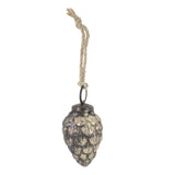 Toboz formájú antik mokka üveg karácsonyfadísz juta akasztóval, vintage stílusban