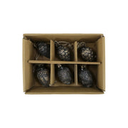 Antik mokka üveg karácsonyfadísz szett 6 db-os díszdobozban, kétféle mintázattal