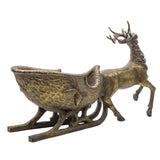 ANTIQUE arany szarvas figura szánnal hátulról ferdén, patinás felülettel és domború fenyőágmotívumokkal.