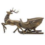 ANTIQUE arany karácsonyi szarvas figura szánnal, emelt első lábakkal és antikolt felülettel, 48 cm.