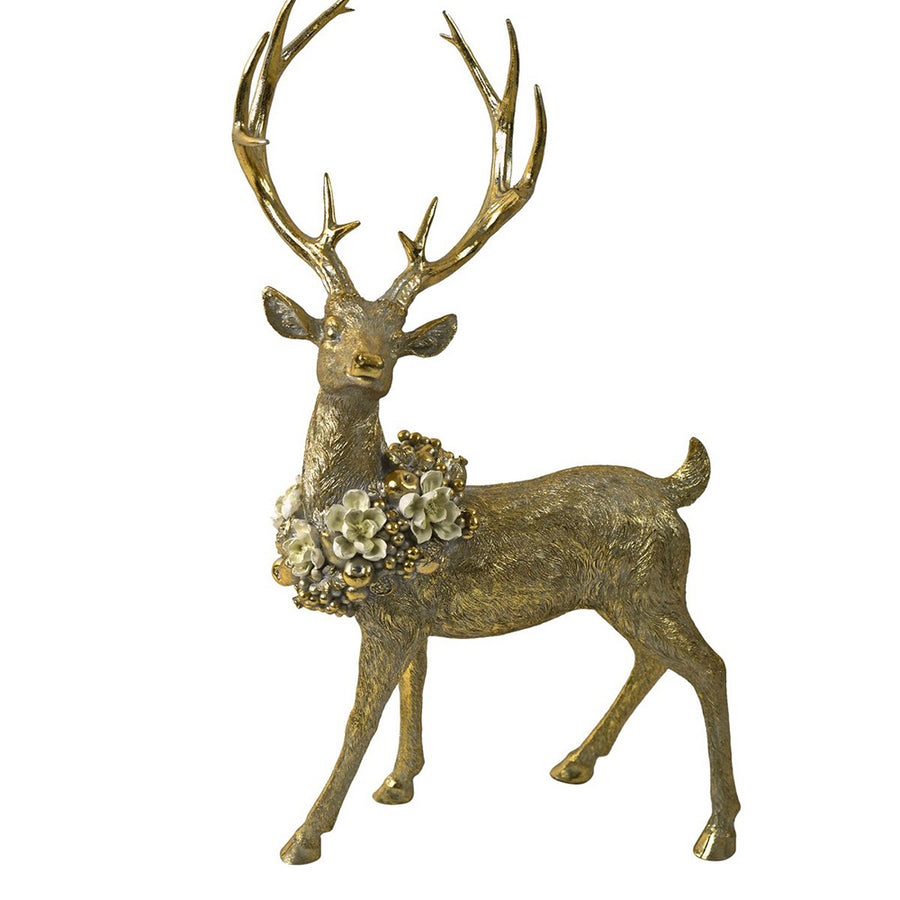 ANTIQUE arany karácsonyi szarvas figura 70 cm fehér arany koszorúval