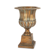 Antique Metals antik rézszínű fém kaspó talapzattal, 56 cm magas klasszikus díszkaspó beltéri dekorációhoz.