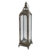 ANTIQUE METALS 81 cm-es antik arany fém lámpás üveg oldalakkal és díszes kupolával