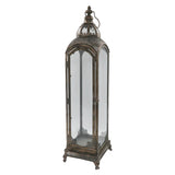 ANTIQUE METALS 81 cm-es antik arany fém lámpás üveg oldalakkal és díszes kupolával