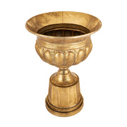 Antique Metals antik aranyszínű fém kaspó felülnézeti fotón, urnás kialakítással és díszített belső peremmel, klasszikus beltéri díszedény.