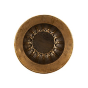 Antique Metals antik aranyszínű fém kaspó belső nézete felülnézetből, díszített textúrával és patinázott belső felülettel.