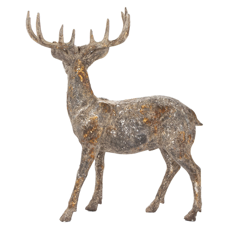 Patinás felületű szarvas figura oldalnézetben, 62 cm
