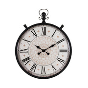 Vintage stílusú, fémből valamint műanyagból készült, fekete és krémszínű falióra.