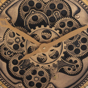 Ipari-loft stílusú, fémből készült, antikolt aranyszínű, 60 cm átmérőjű falióra