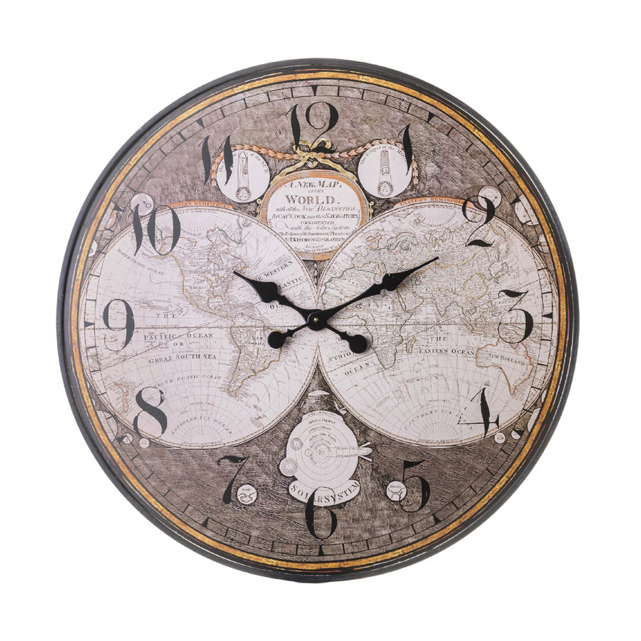 Vintage stílusú, fémből készült, fekete valamint vintage barna színű, 80 cm átmérőjű falióra.