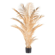 Aranyszínű, 145 cm magas mű aranypálma fekete kaspóban, glamour stílusban.