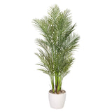Zöld mű areca aranypálma 160 cm magas, fehér kaspóban, élethű levelekkel és több törzzsel, beltéri dekorációhoz