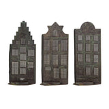 Antik réz fém házikó gyertyatartó szett 3 darabos kiszerelésben, 27 cm magas