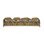 Aranyszínű, 4 ágú fém gyertyatartó 40 cm, rusztikus vidéki stílusban, gazdagon díszített antikolt felülettel, az Art Ferro kollekcióból.