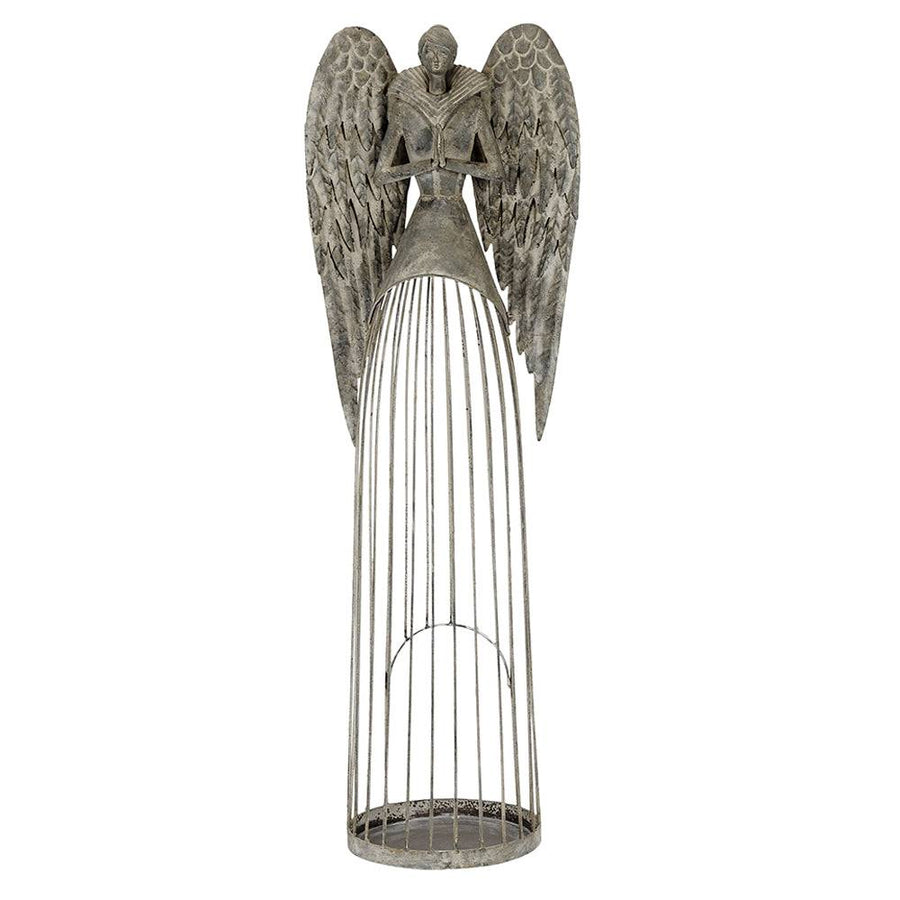 Art Ferro antikolt szürke fém angyal figura 71 cm magas, rusztikus stílusban