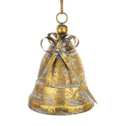 Aranyszínű, fémből készült, karácsonyi harang.