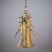 Aranyszínű, fémből készült, karácsonyi harang.