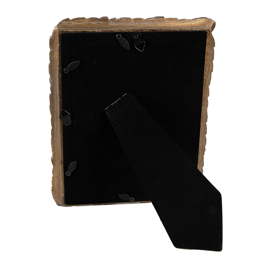 Tolldíszítésű, antik aranyszínű asztali fényképtartó képkeret.