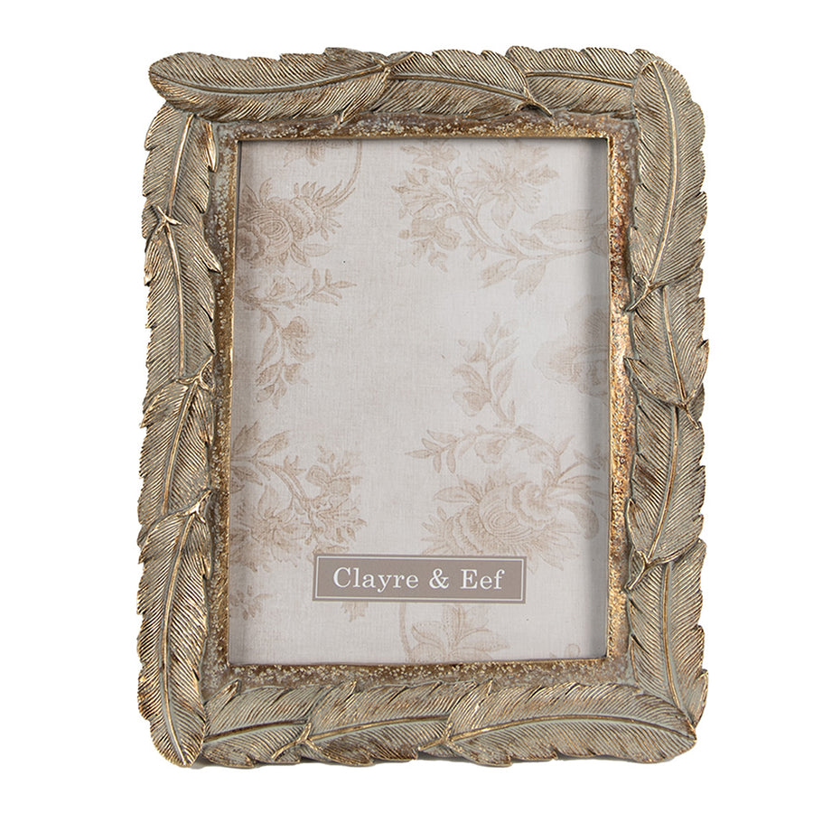 Tolldíszítésű, antik aranyszínű asztali fényképtartó képkeret.