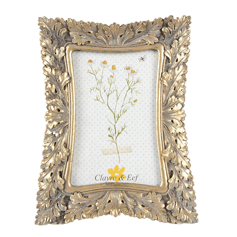 Levél díszes, antik aranyszínű asztali fényképtartó képkeret.