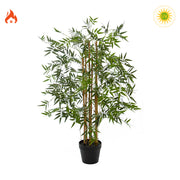 Tűz- és UV-álló, 180 cm magas élethű mű bambusz, fekete kaspóban, valódi bambusztörzsekkel.