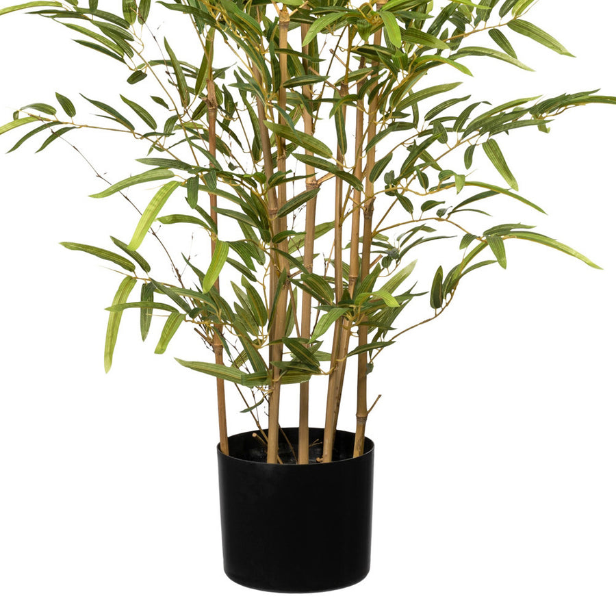 A mű bambusz alsó része valódi bambusz törzsekkel és kaspóval