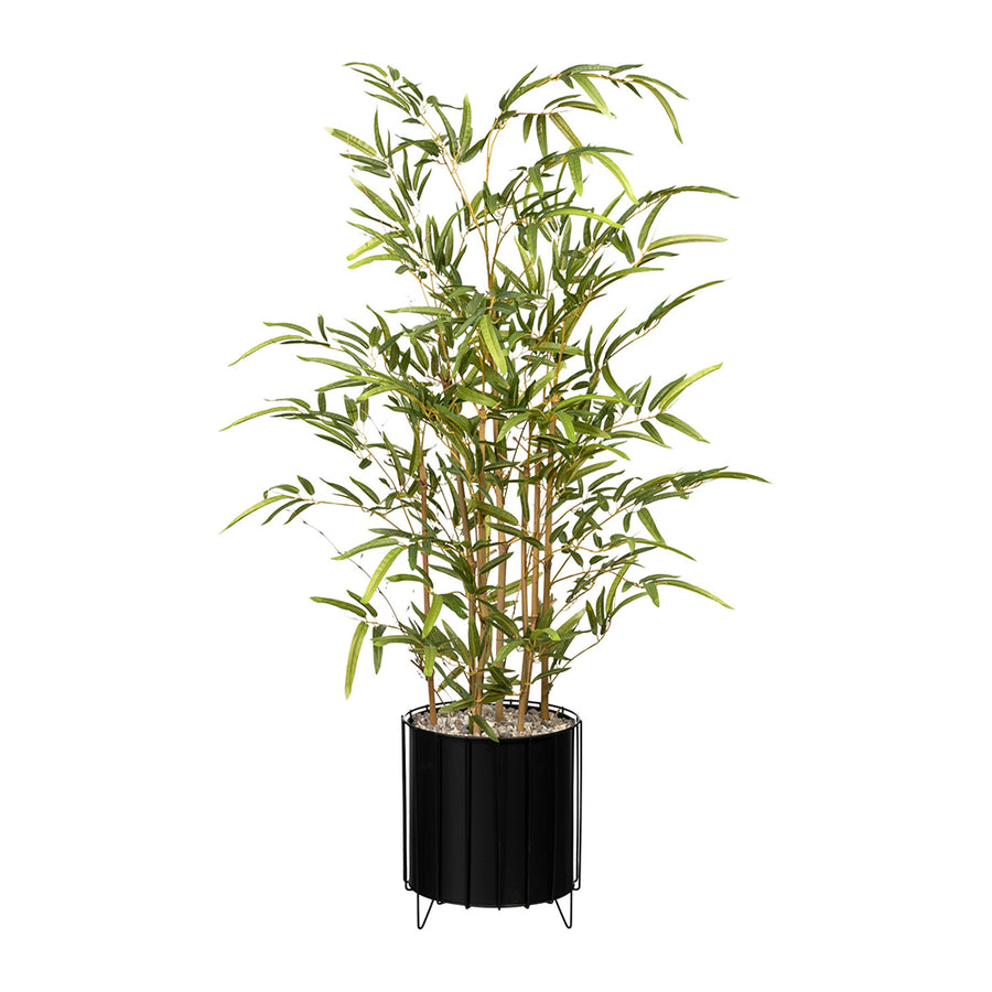 Dekoratív mű bambusz cserje modern fekete drótállványos kaspóban