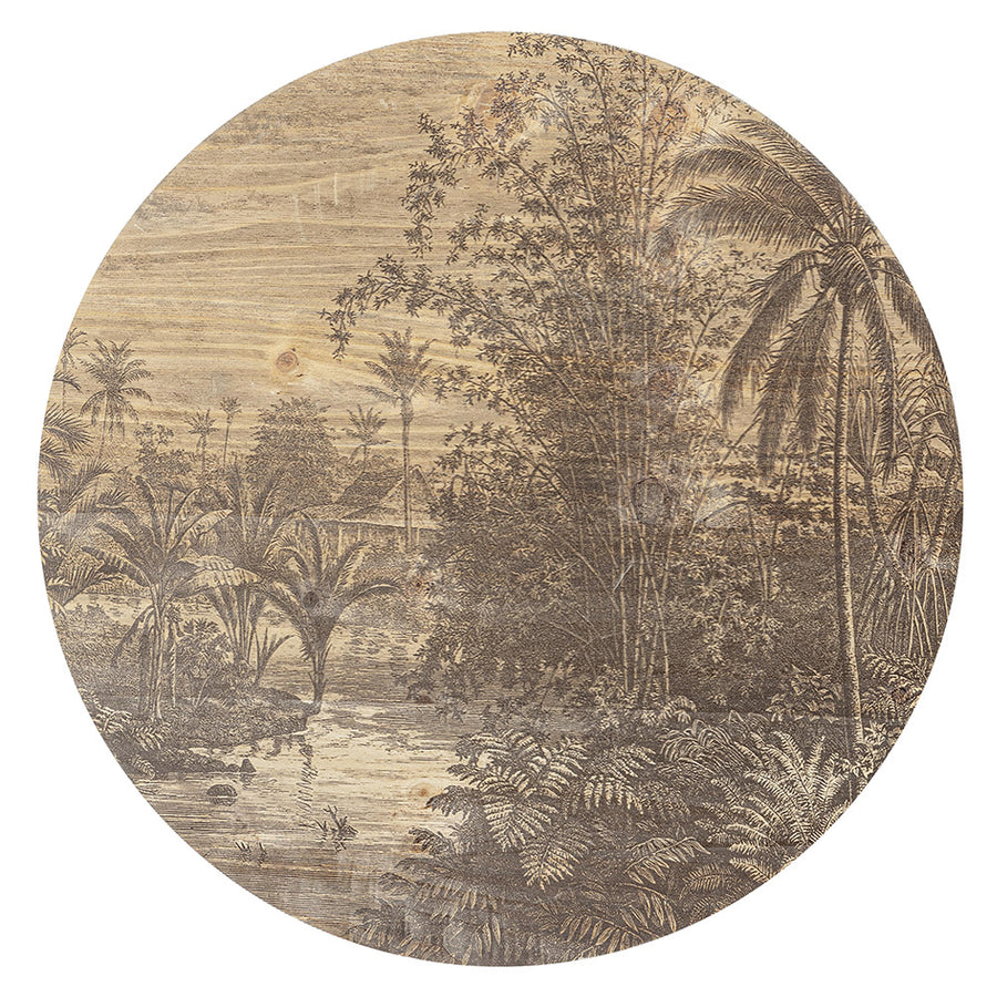 Dzsungelt ábrázoló, bambuszból készült dohányzóasztal.