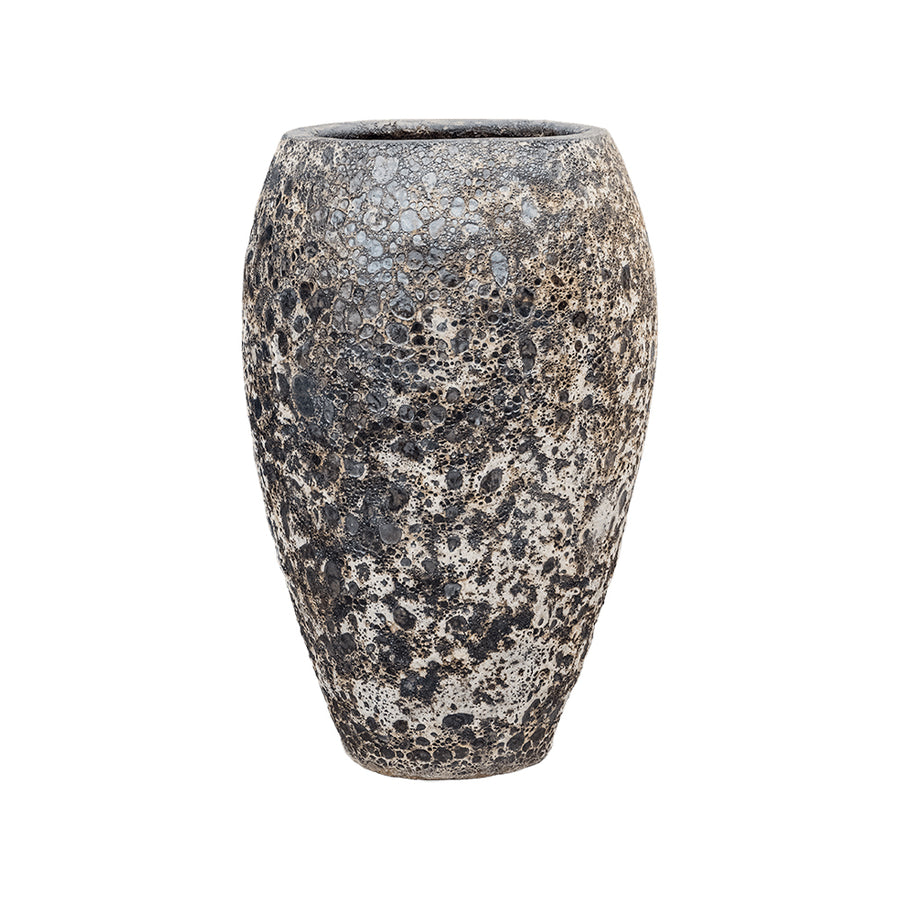 Kézzel készített, magas fekete kerámia kaspó pórusos felülettel – BAQ Lava Emperor 75 cm