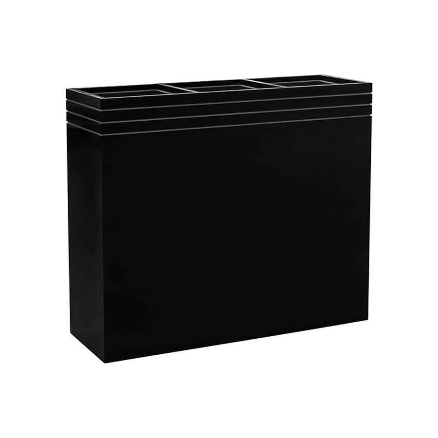 BAQ Line-Up Rectangle Matt Black kaspó oldalnézetből, jól látható díszítővonalakkal