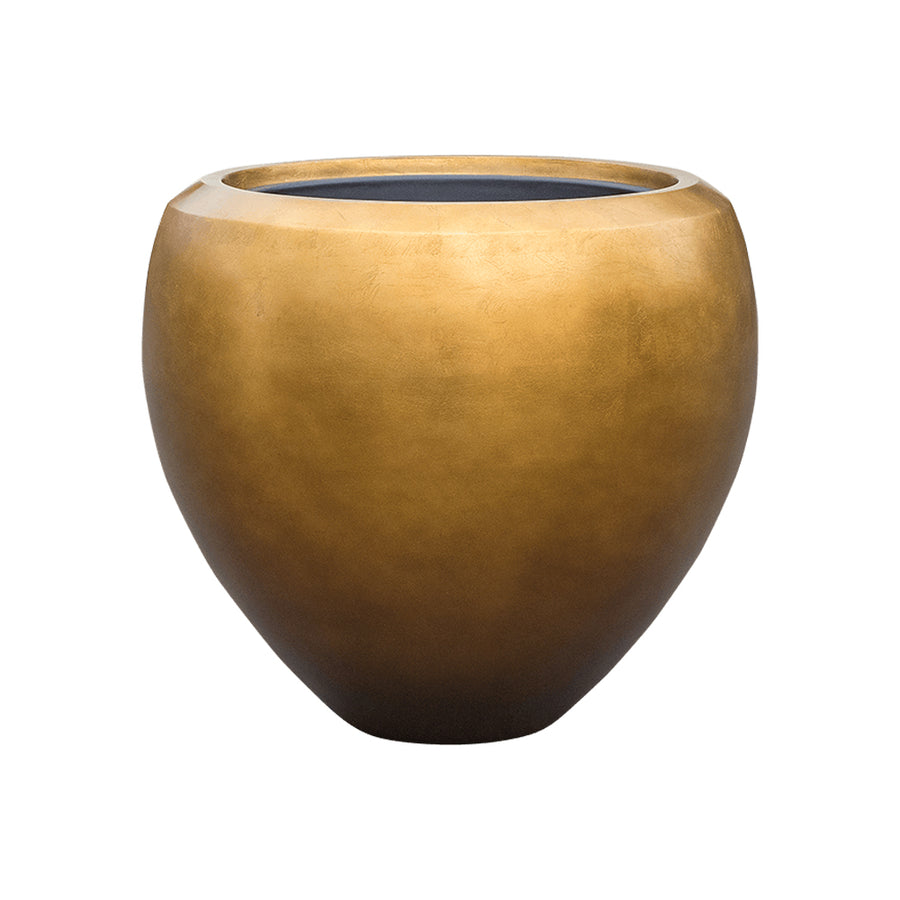 Modern, matt arany felületű design kaspó oldalsó nézetből