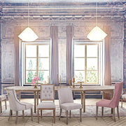 Bedford natúr tölgyfa étkezőasztal elegáns enteriőrben, klasszikus kárpitozott székekkel.