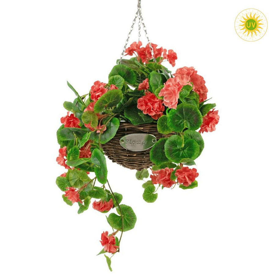 Pink virágú, UV-álló 70 cm hosszú függeszthető mű begónia bokor, élethű levelekkel