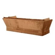 Rézszínű bársonyszövettel kárpitozott, modern stílusú exkluzív kanapé.