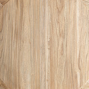 Natúr színű, újrahasznosított szilfából készült, kör formájú, exkluzív kézműves étkezőasztal.