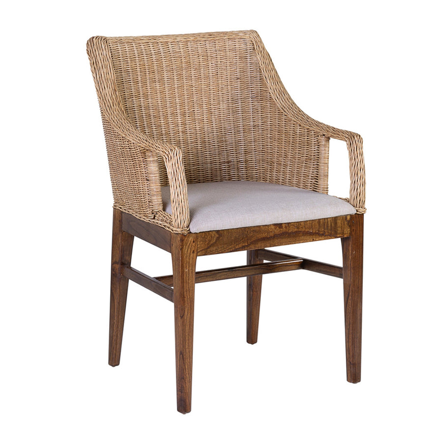 Mahagónifából és természetes növényi rattanból készült kézműves karosszék..