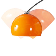 Íves, polírozott krómszínű fémből készült, narancssárga design állólámpa.