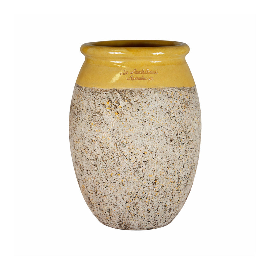 Sárga mázas BIOT Provence kerámia kaspó 70 cm, antikolt felületű kézműves francia kaspó
