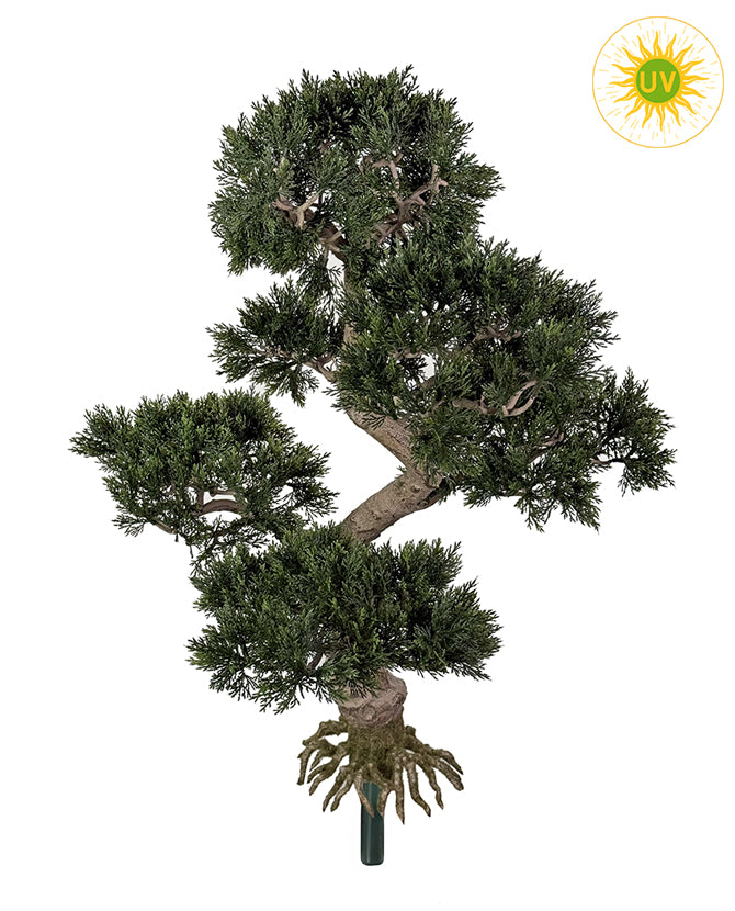 UV-álló mű cédrus bonsai fa betűzős kivitelben – 65 cm magas bonsai dekoráció.